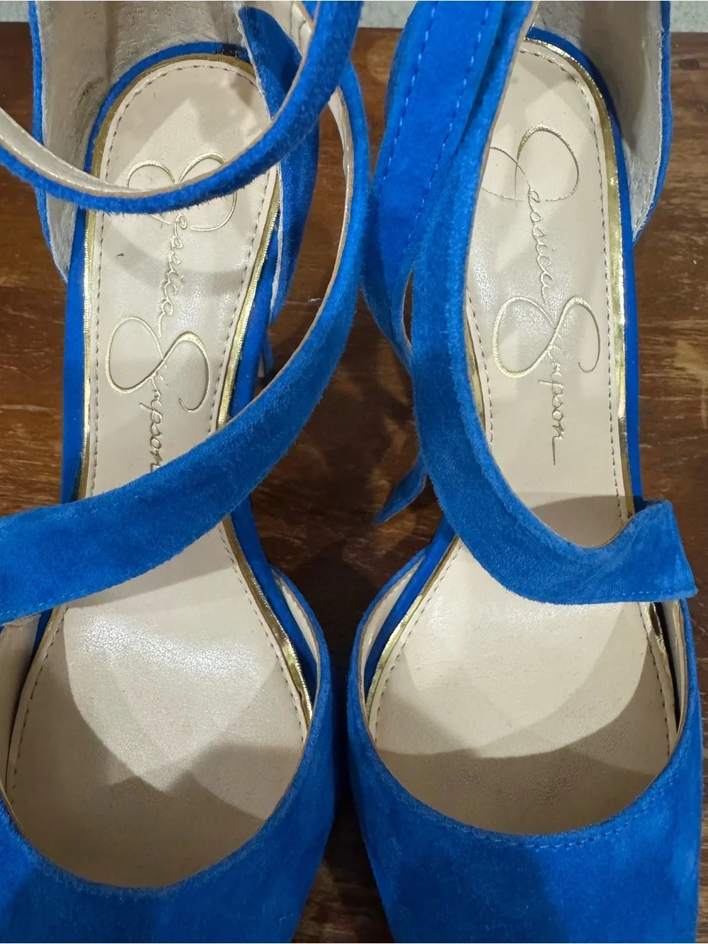 Jessica Simpson Cobalt Blue Suede Pointed-Toe Ankle-Strap Heels
